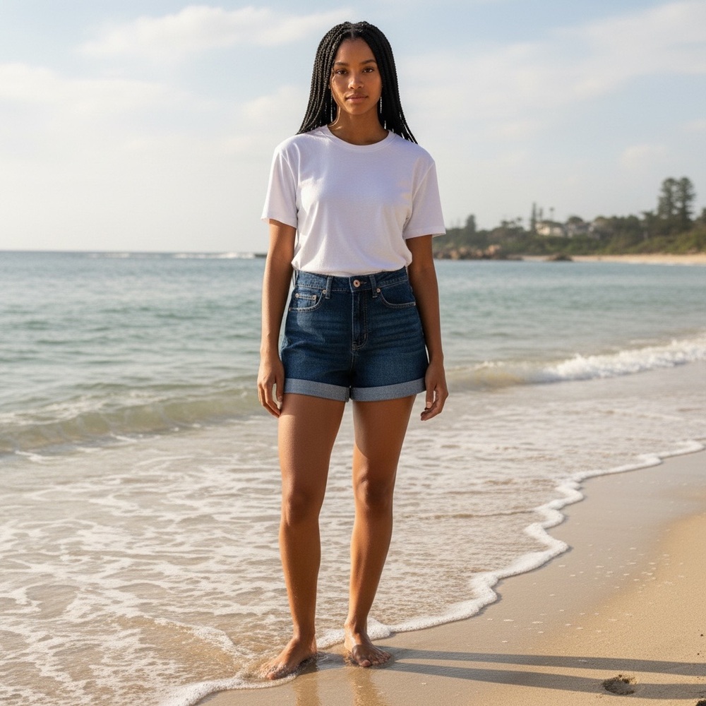No Boundaries Dark Blue Jean High Waist Curvy Mom Shorts